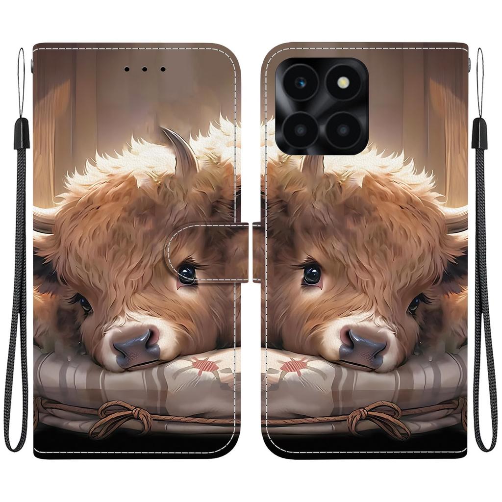 Чехол-книжка из искусственной кожи ручной работы для Honor X6a, противоскользящая противоударная обложка с ремешком на запястье и дизайном в виде сердечка/розы/кошки