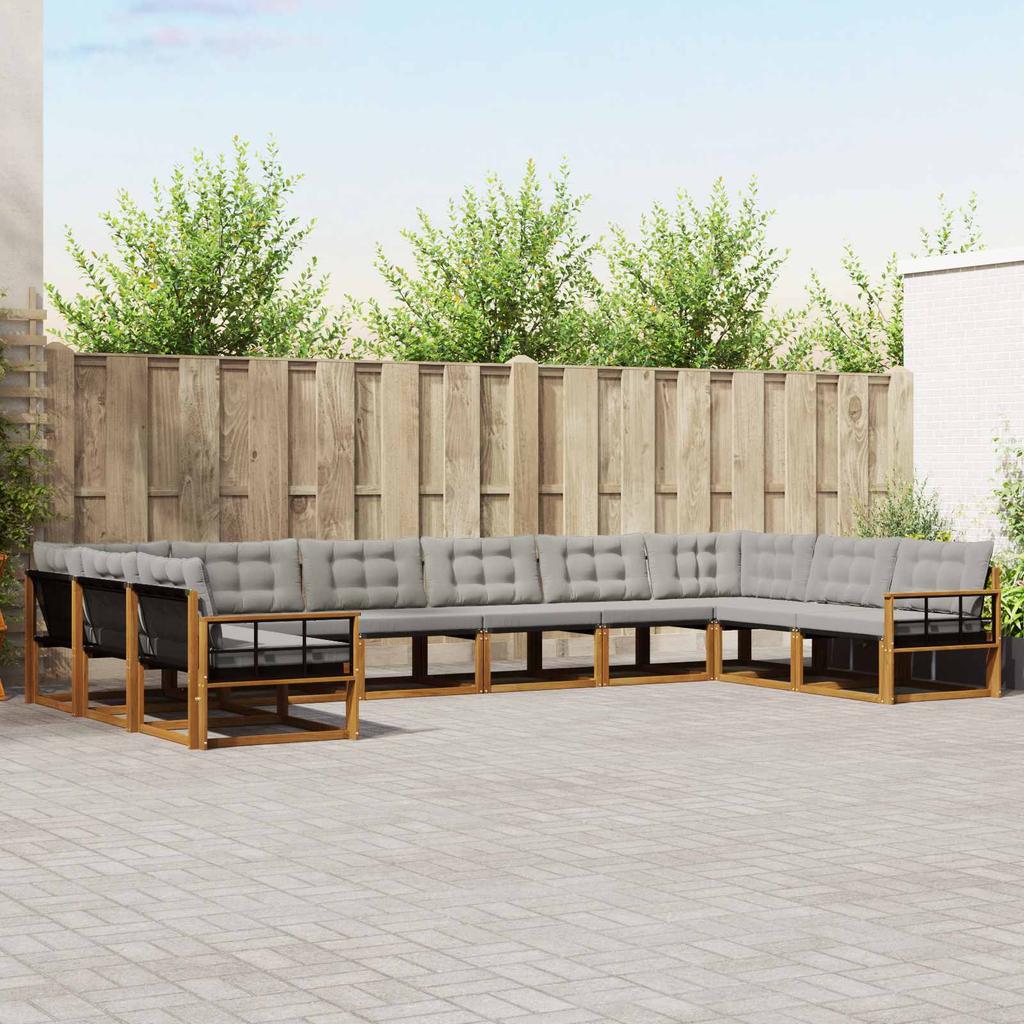 Outdoor Sofa Set with Cushions 10 pcs Natural and Light Grey