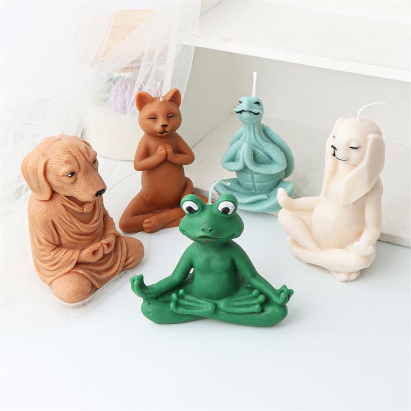 Yoga Animal Silicone Mold 3D Pug Prayer Meditating Rabbit Mould Praying Turtle DIY Mold Scented Candle Pet Plaster Resin Mold