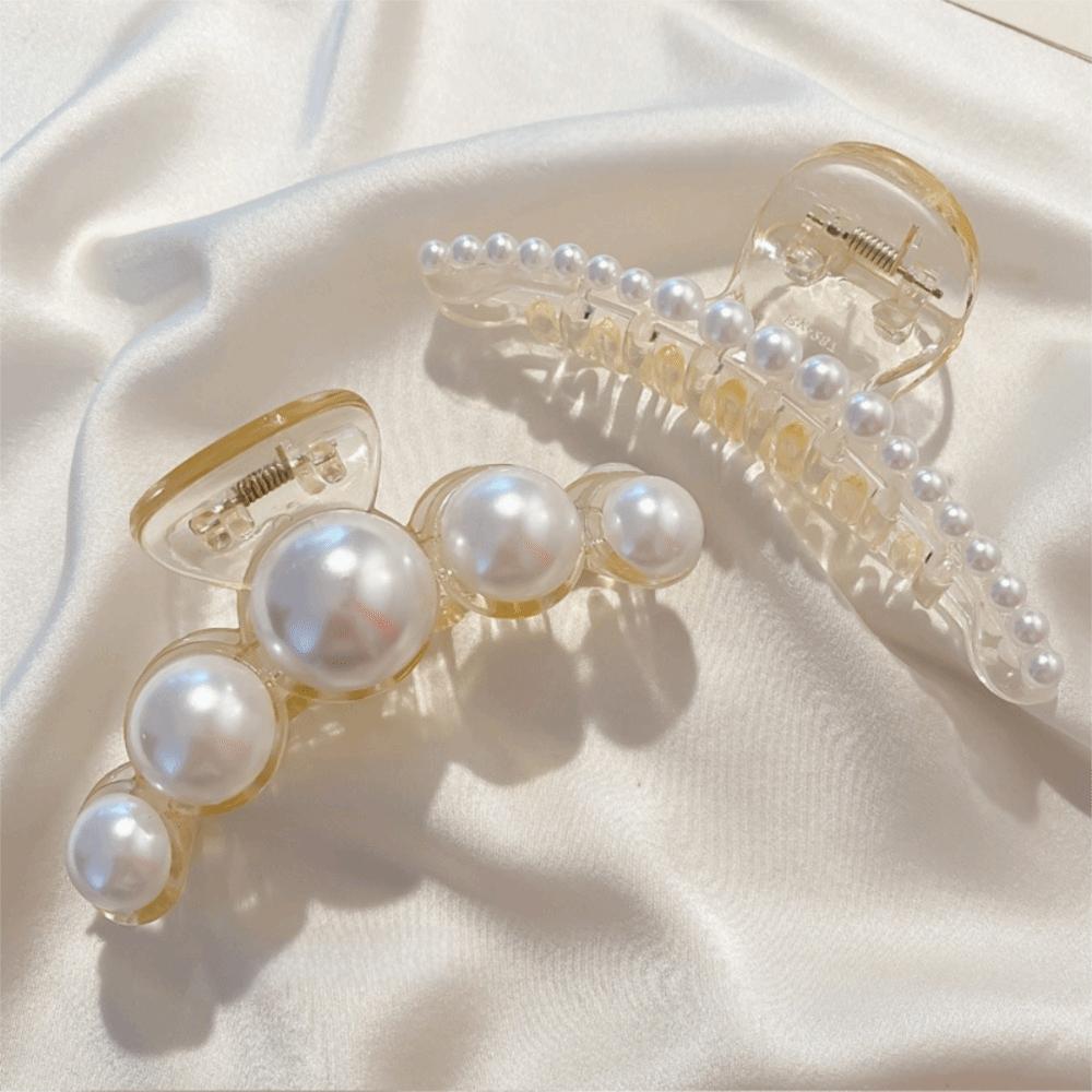 Big Size Pearl Hair Claw Pearl Decor Hairpin Elegant Shark Clip Daily Styling
