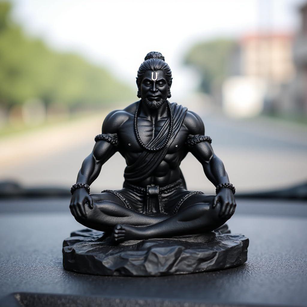Lord Hanuman Idol for Car Dashboard, Home, Office Desk – Hanuman Murti for Peace, Positivity, Good Luck, Success, and Prosperity – Black Matte Finish