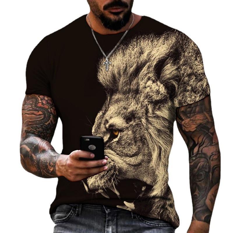 Tamanho Grande XXS-6XL Harajuku Dos Homens Camiseta 3D Leão Estampa Nova Moda Verão Roupa De Rua Gola Redonda Manga Curta Blusa