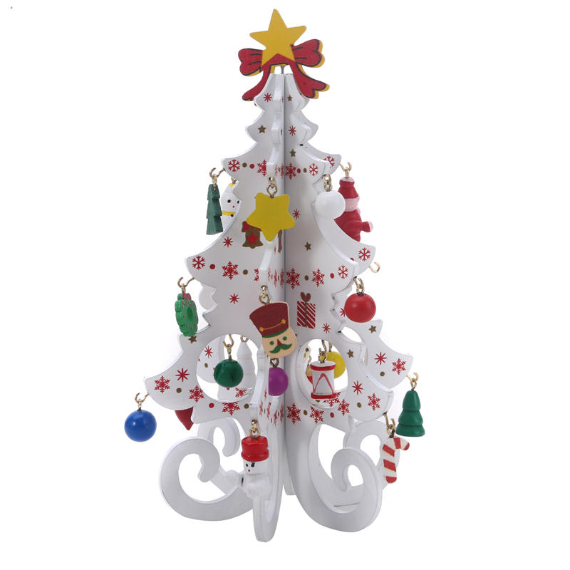 Wooden Christmas Tree Pendant Set Creative Xmas Hanging Ornament Six Tree with Small Pendant Set