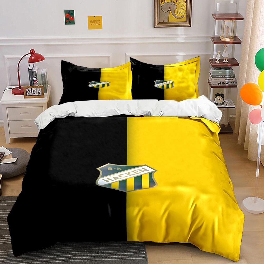BK Häcken Emblem on Black and Yellow Print Bedding Set Duvet Cover Pillowcases (1* Duvet Cover 2* Pillowcases Do Not Include Comforter)