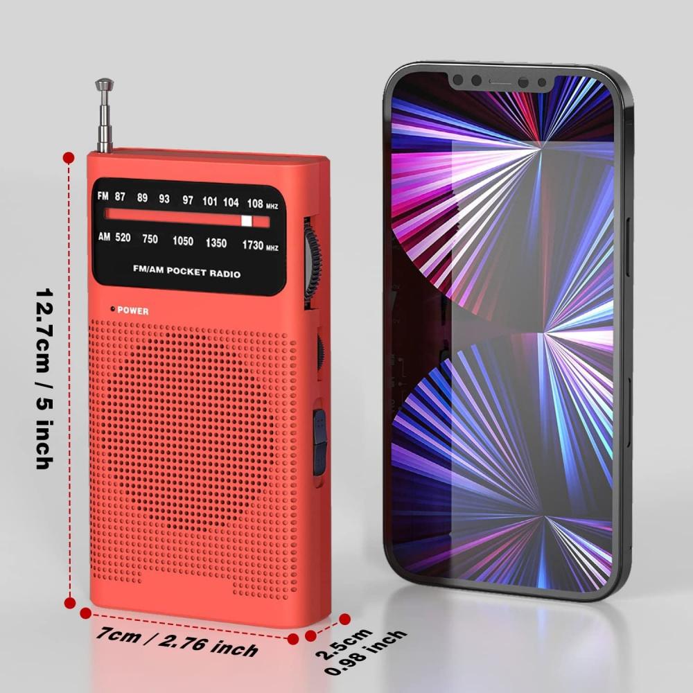 Pocket Radio Battery Operated FM AM Radio Small with Great Reception, Loud Speaker, Headphone Jack, Small Radio with AA Battery Operated