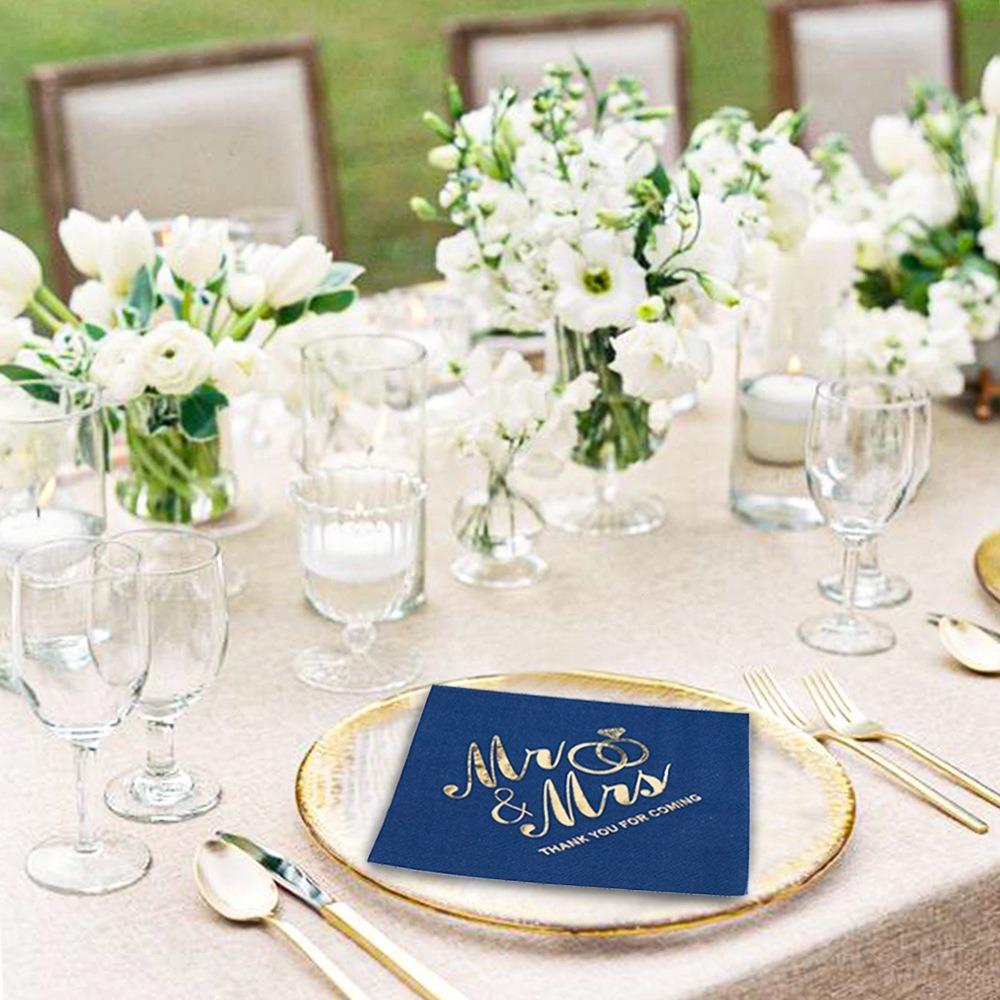 100pcs 3-Ply Mr Mrs Wedding Napkins Bronzing Printed Disposable Napkins for Wedding Anniversary