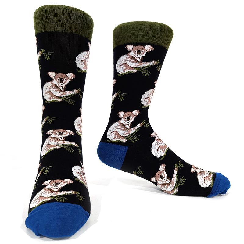Новинка, веселые мужские носки с рисунком из хлопка, покер, корги, лягушка, сумасшедший бургер, пиранья, волк, авокадо, орел