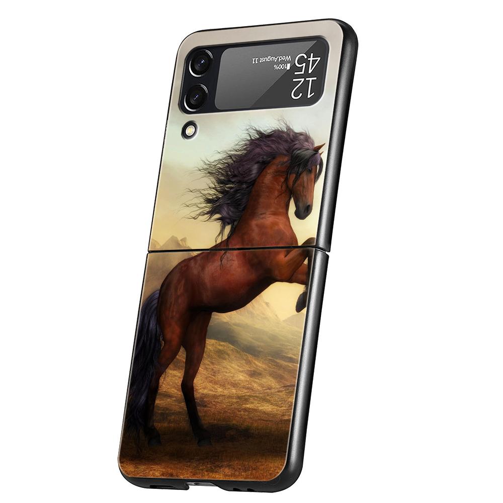 Роскошный Чехол Для Телефона Для Samsung Galaxy Z Flip 3 4 5 6 Жесткий Черный Складной ПК Для Samsung Z Flip3 Flip4 Flip5 Чехол Лошадь Животное