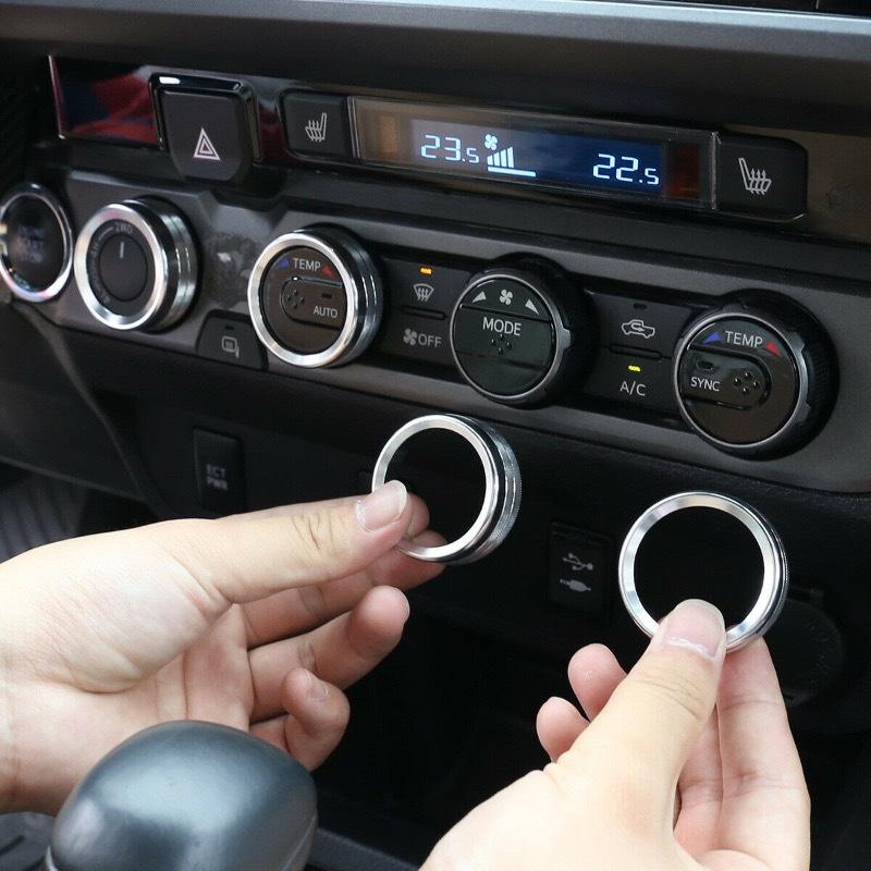 4 шт. Внутренняя крышка ручки-кнопки, совместимая с Toyota для Tacoma 2023-2016, 4WD, температура, кондиционер, AC, аудио CD, ручка, кольцо из алюминиевого сплава