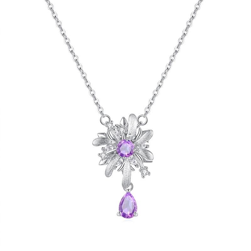 S925 Sterling Silver Rotatable Fireworks Jewelry Set Natural Crystal Necklace Ring Two Piece Light Luxury Jewelry Gift for Women Birthday