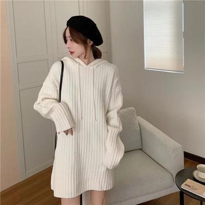 Осень-зима Новые модные толстовки с капюшоном Длинные рукава Однотонные свитера Женская одежда Корейский тренд Вязание на шнурке Простота Топы