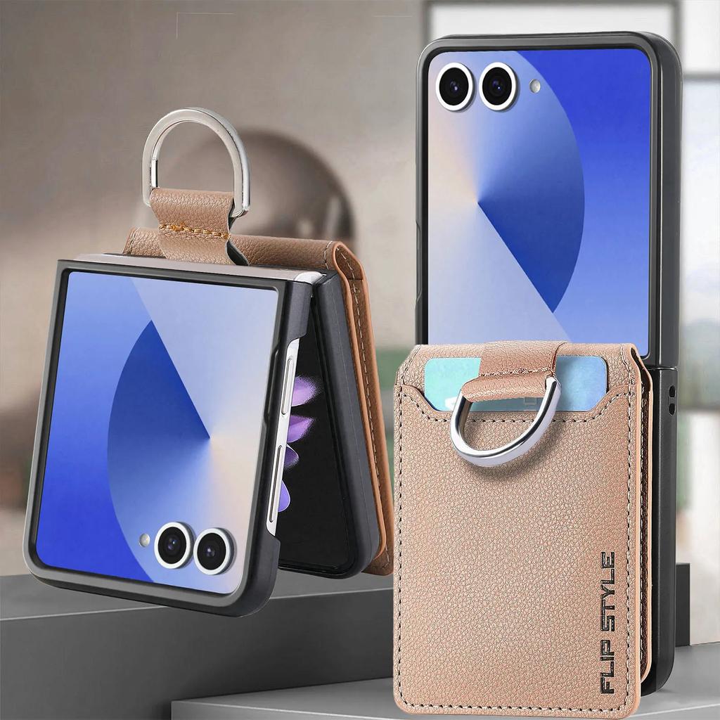 Кожаный кошелек с держателем для карт для Samsung Galaxy Z Flip 7 fe 6 5 4 3 Flip7 Flip6 Flip5 Чехол для телефона с кольцом Защитный