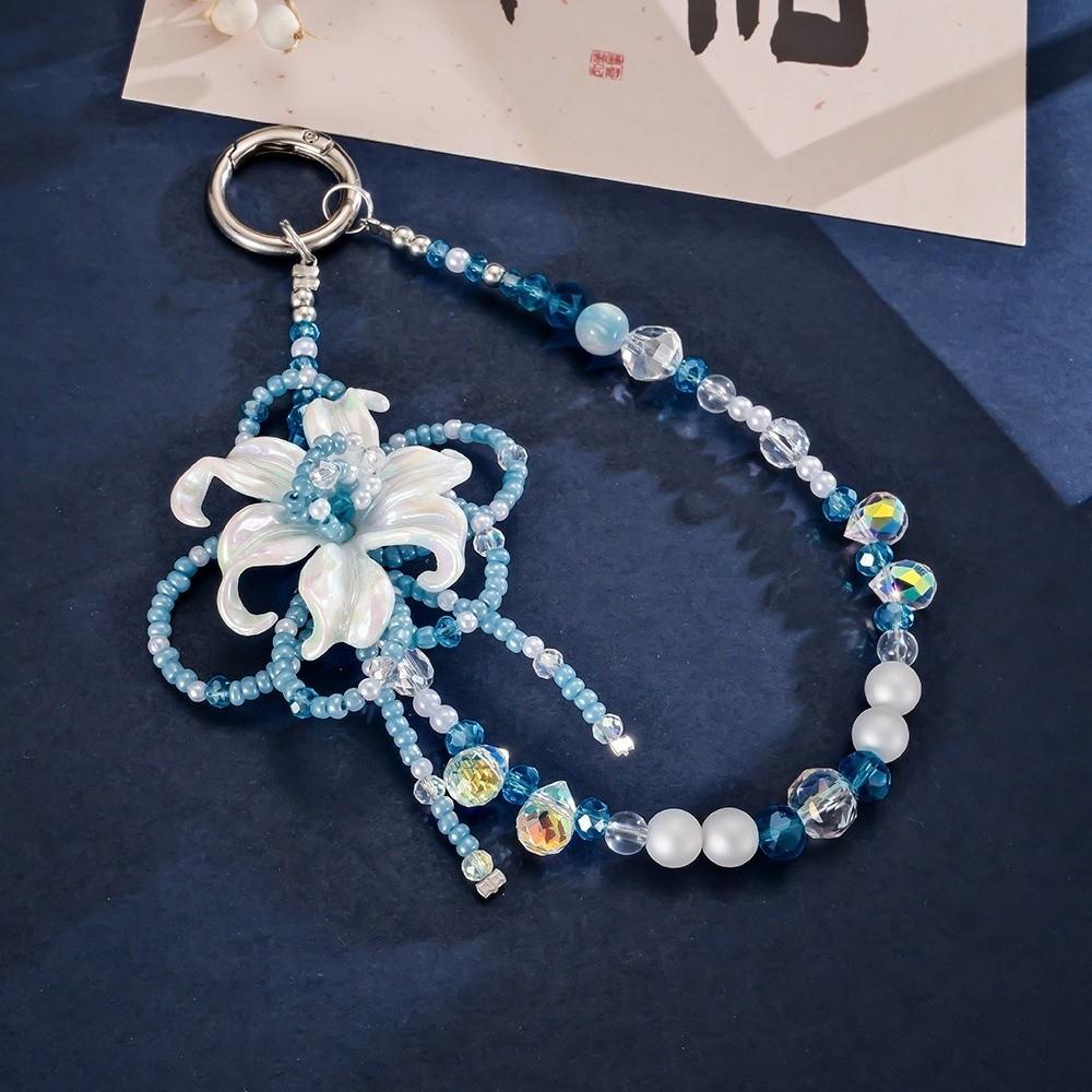 Handmade Beaded Mobile Phone Pendant Plated Iris Flower Phone Hanging Pendant Bag Decoration