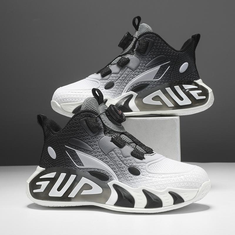 Children's basketball shoes, older boys button running shoes, mesh breathable soft-soled boys' sports shoes tide