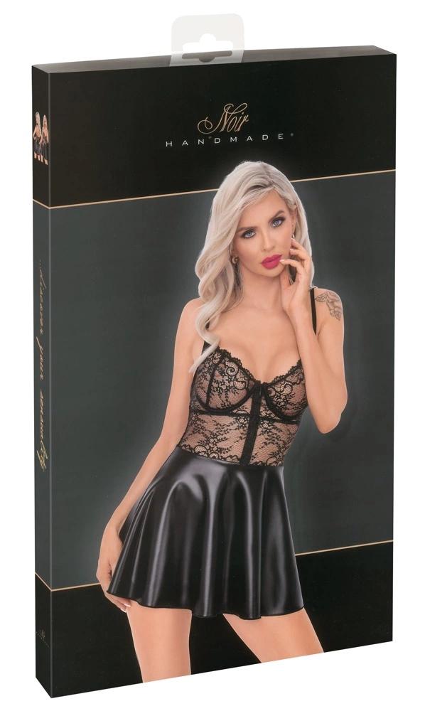 Noir - Sexy Short Dress With Delicate Lace Black XL