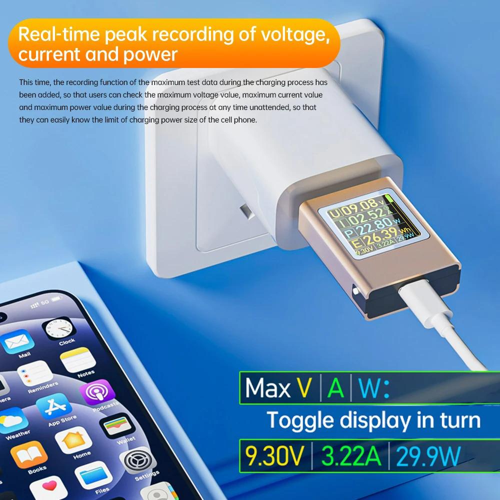 USB C Power Meter Tester Voltage Current Digital Multimeter Test Power Meter DC4.5-50V 0-12A PD 3.1 3.0 QC 2.0 3.0 Fast Charging