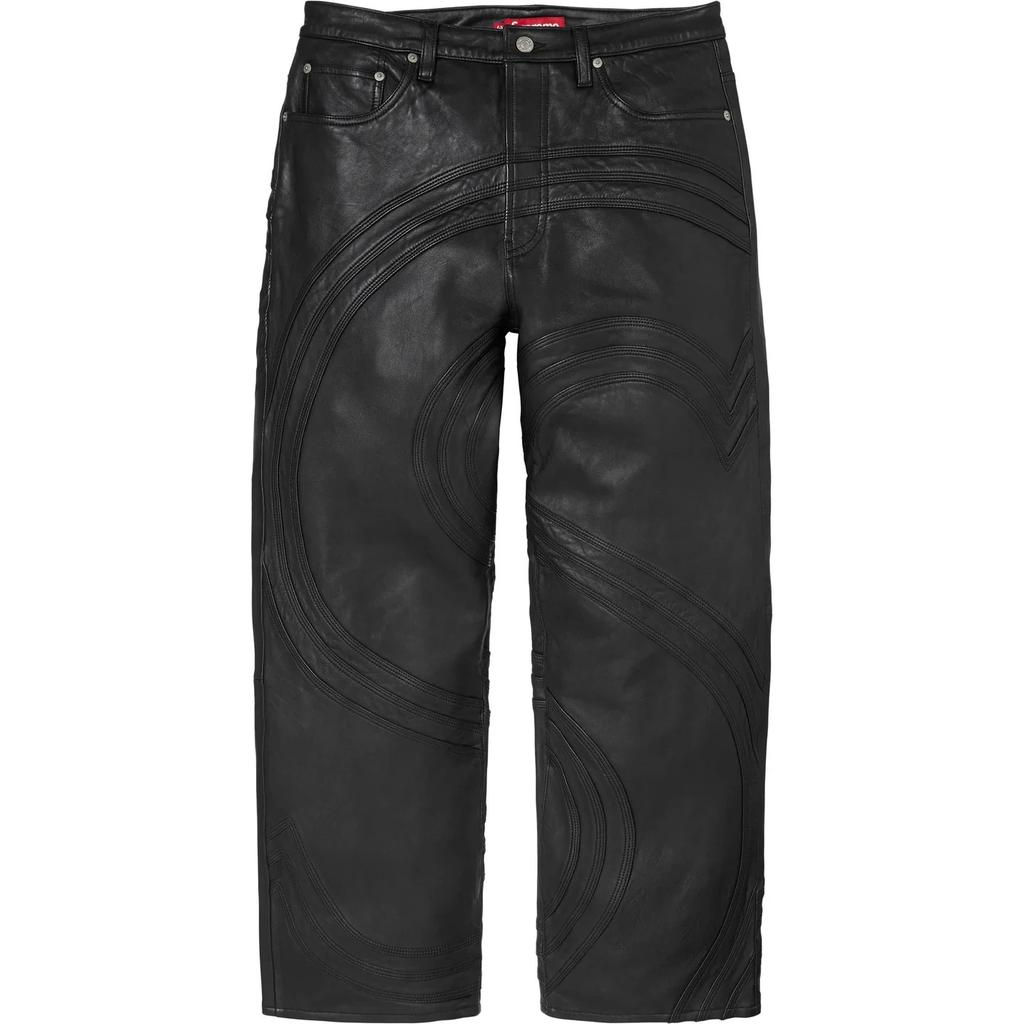 Supreme S Logo Leather Baggy 5-Pocket Jean Black