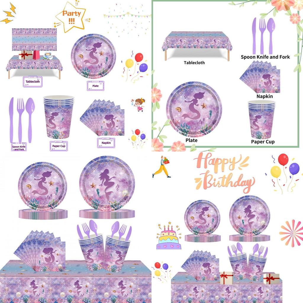 Mermaid-themed Party Paper Plates And Cutlery Set For A Dreamy Celebration