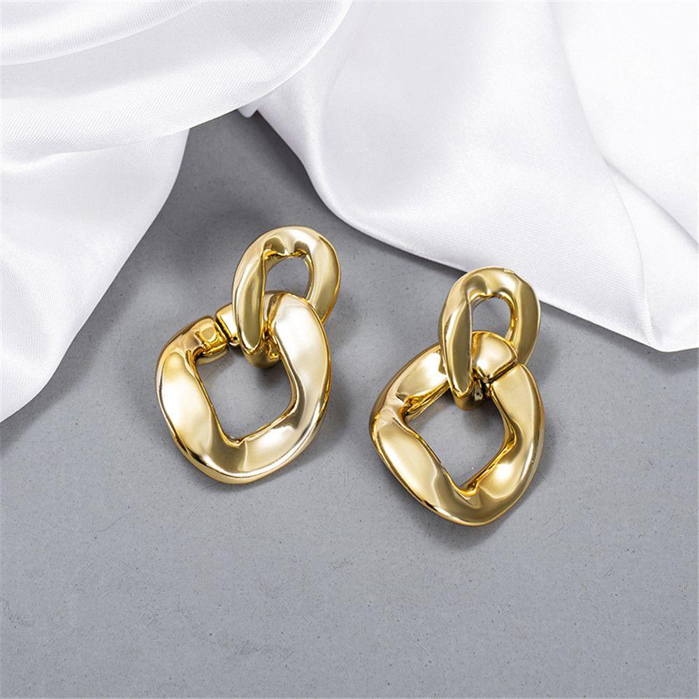 Gold Korean Woman Big Earrings Chain Drop Earrings Eardrop Gift Jewelry