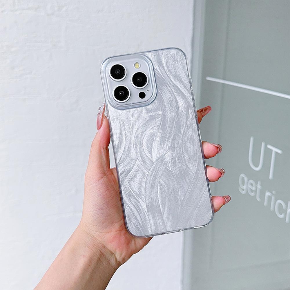 Чехол с прозрачной рамкой для Samsung S25 S24 Ultra A23 A55 A05s S21 FE iPhone 16 13 Pro Max Xiaomi Redmi Note 13 с текстурой перьев из шифона и серебряным покрытием