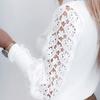 Women V-neck Hollow Lace Stitching Long Sleeve Shirt Faux Pearls Buttons Cuffs Solid Color Shirt Tops Streetwear