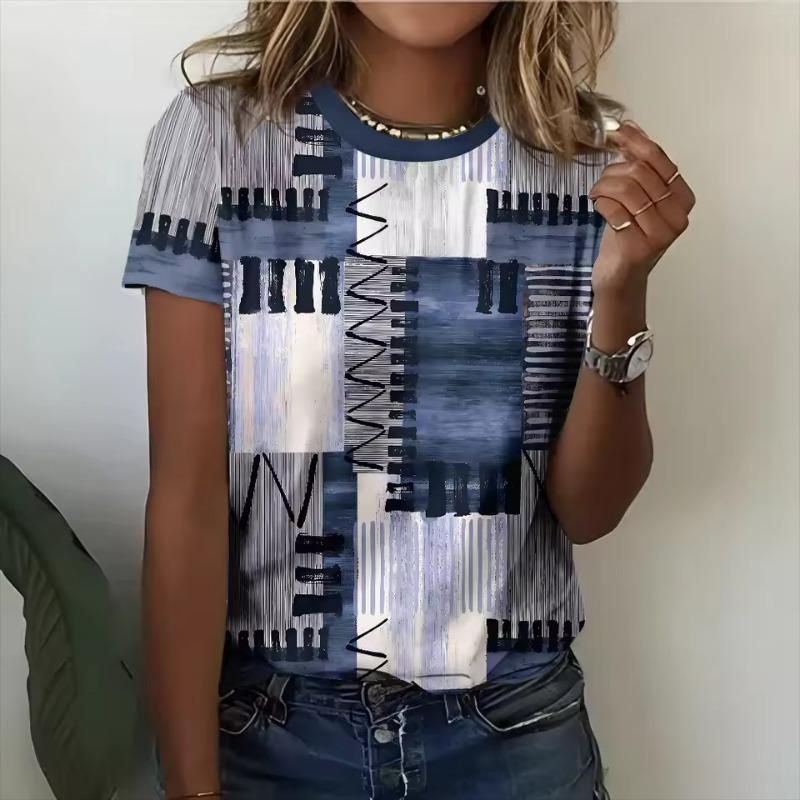 Летняя женская 3D футболка с принтом в клетку, повседневная, с коротким рукавом и круглым вырезом, модная, уличная, оверсайз, женская одежда, пуловер