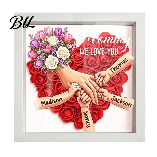 Shatterproof Acrylic Frame Personalized Mommy I Love You Flower Shadow Box Custom Names Holding Hands Gifts for Mom Grandma from Daughter or