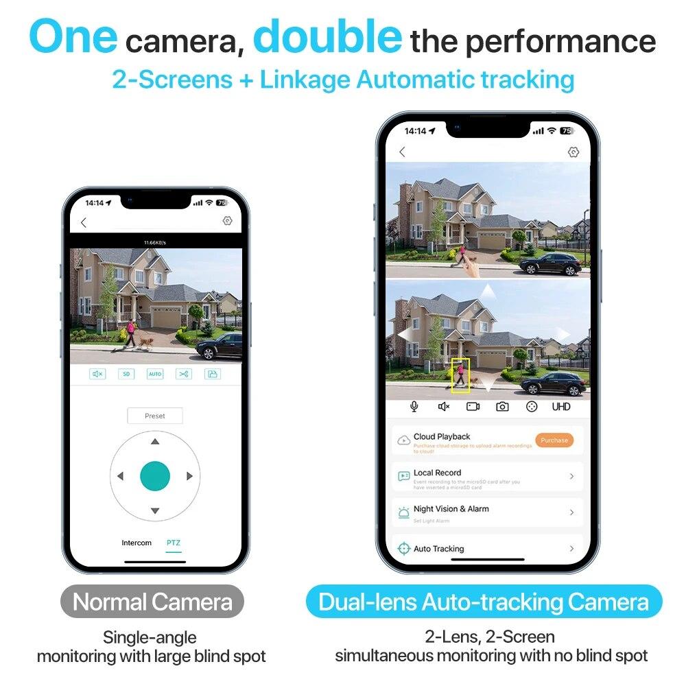 Новая уличная PTZ-камера европейского стандарта с 4K 8MP HD Wi-Fi IP-камерой с двойным экраном, автоматическим отслеживанием, беспроводной защитой, системой видеонаблюдения iCSee