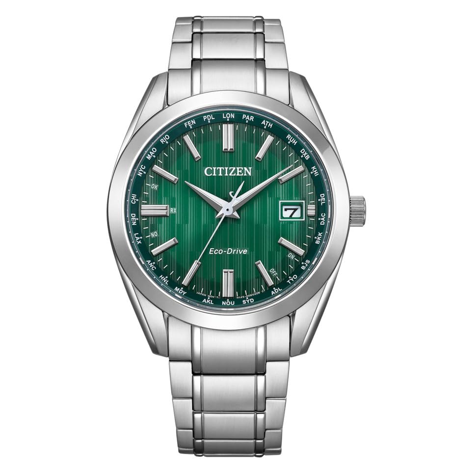 Citizen Серебряные CB0261-53W Мужские часы с питанием от света Eco-Drive с радиоконтролем, Водонепроницаемые, Зеленые,