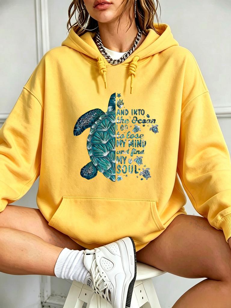 Autumn and Winter Ocean Soul Turtle Pattern Hooded Sweatshirt Loose Long-Sleeved Street Fashion Couple Hoodie Top