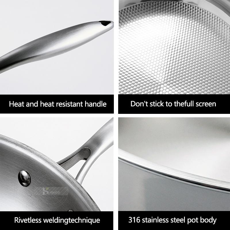 Сковорода Konco 28/30 см из нержавеющей стали 304, антипригарный вок, сковорода для готовки, плоская сковорода, индукционная газовая посуда