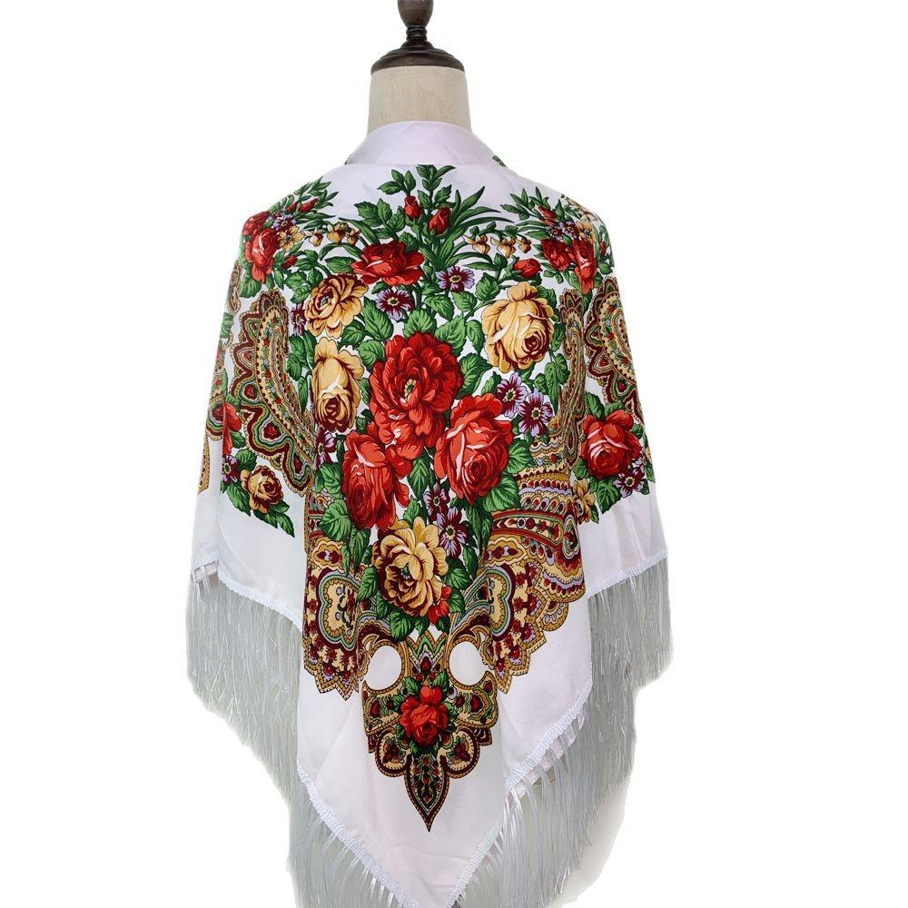 Ethnic Style Peony Tassel Shawl: Cotton Headscarf for Women - Warm Autumn/Winter Square Scarf & Sunscreen