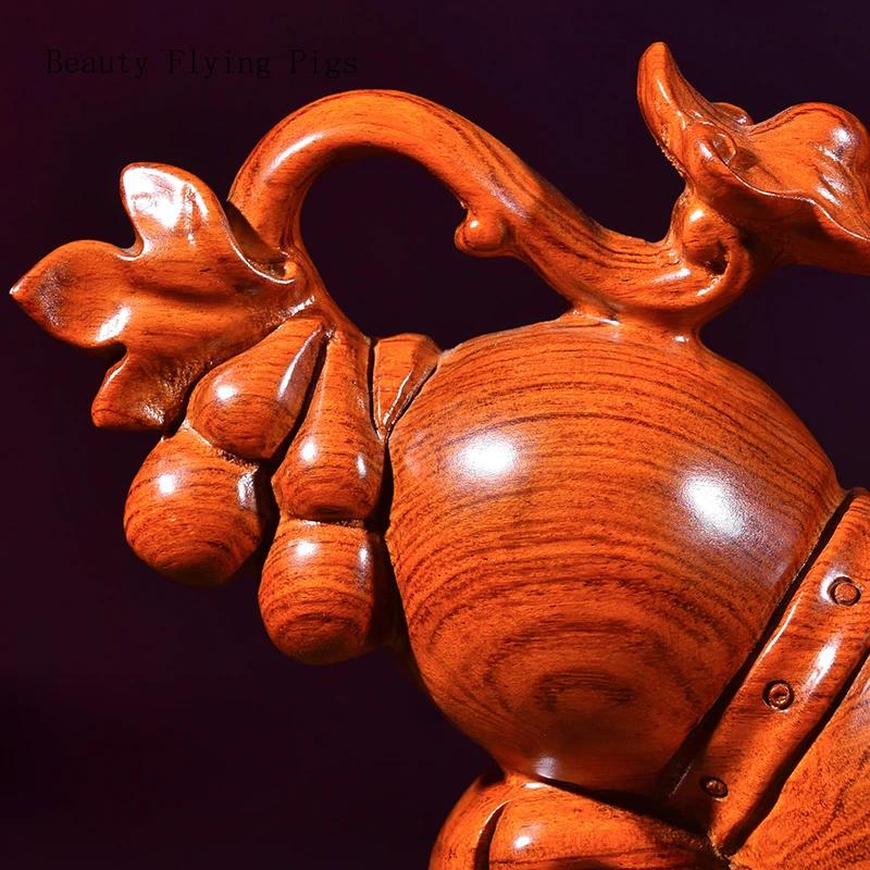 Classical and Creative Solid Wood Carving Gourd Decorations, Home Living Room, Mahogany Ruyi Handicrafts Home Decoration Statue