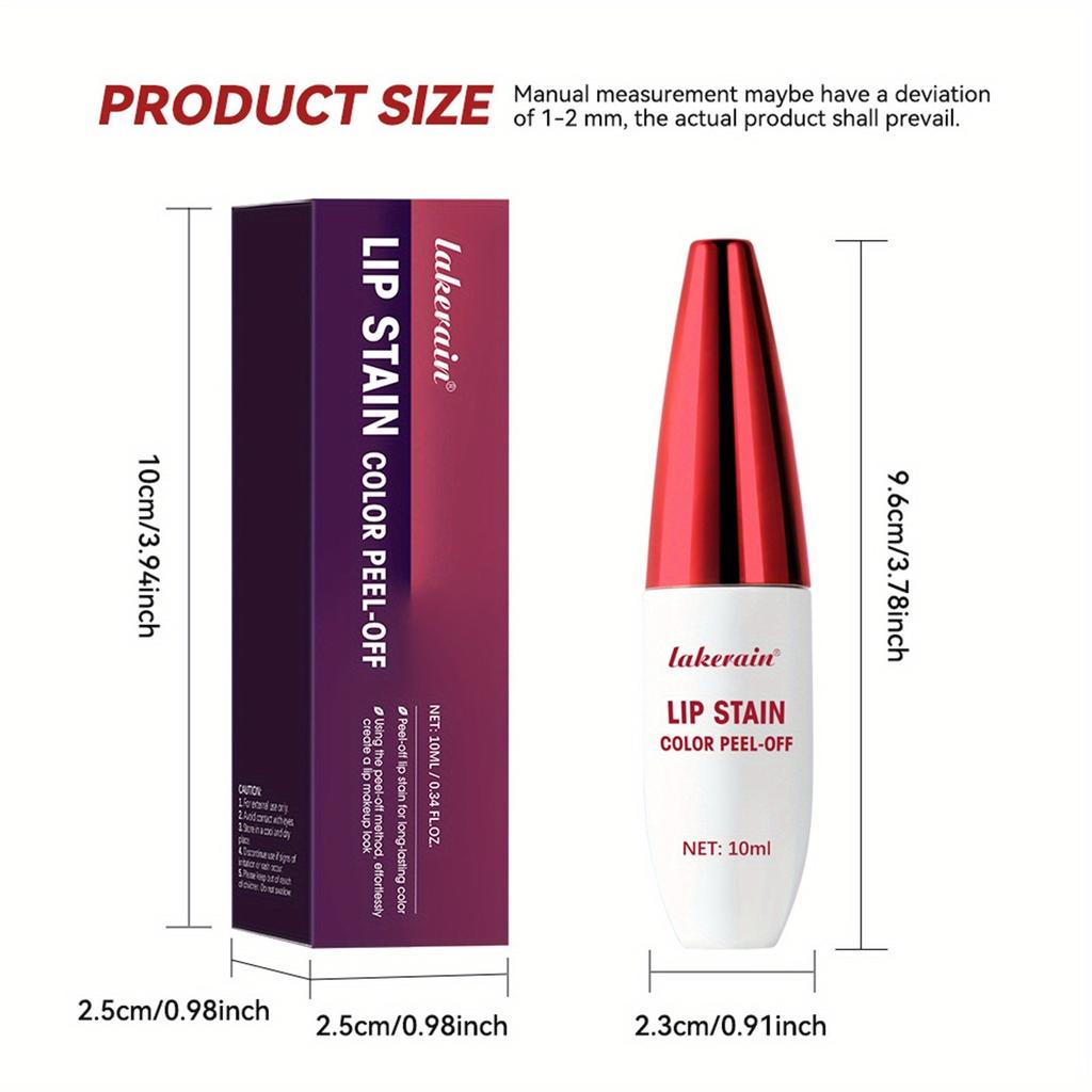 10g - Long Lasting Moisturizing Peel Off Liquid Lipstick, Waterproof, Non-stick Cup, Glossy, Nourishing for All Skin Types, Berry/pink/red Tones