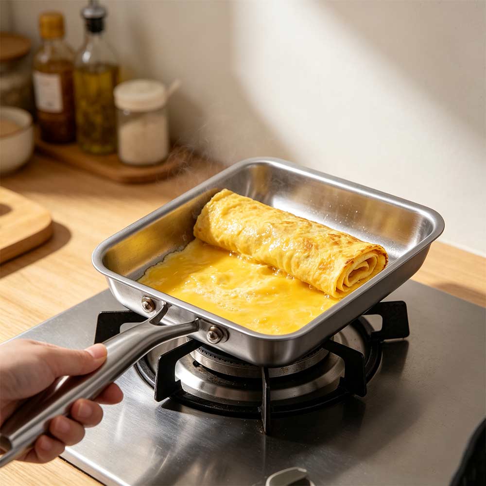 Stainless Steel Japanese Omelette Pan Rectangular Egg Frying Pan Tamagoyaki Pan Cooking
