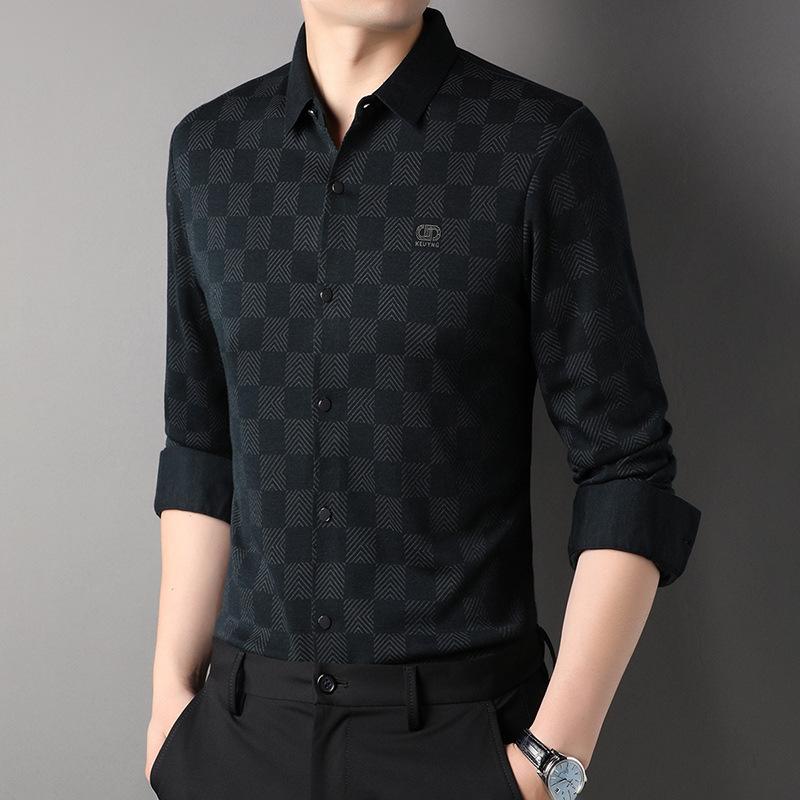 Новые мужские шерстяные рубашки, облегающие топы, бесшовные рубашки, модные повседневные рубашки-рубашки