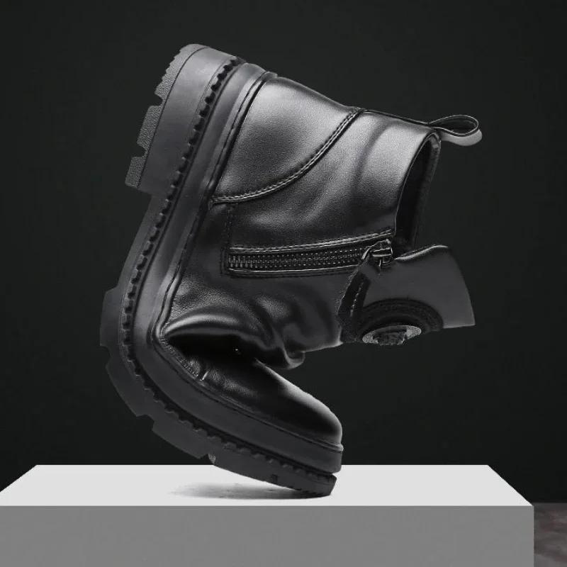 Fashion Men's Boots Fashion Motorcycle Boot Luxury Leather Ankle Boots Plush Warm Winter Boots for Men Casual Platform Boot Botas Hombre