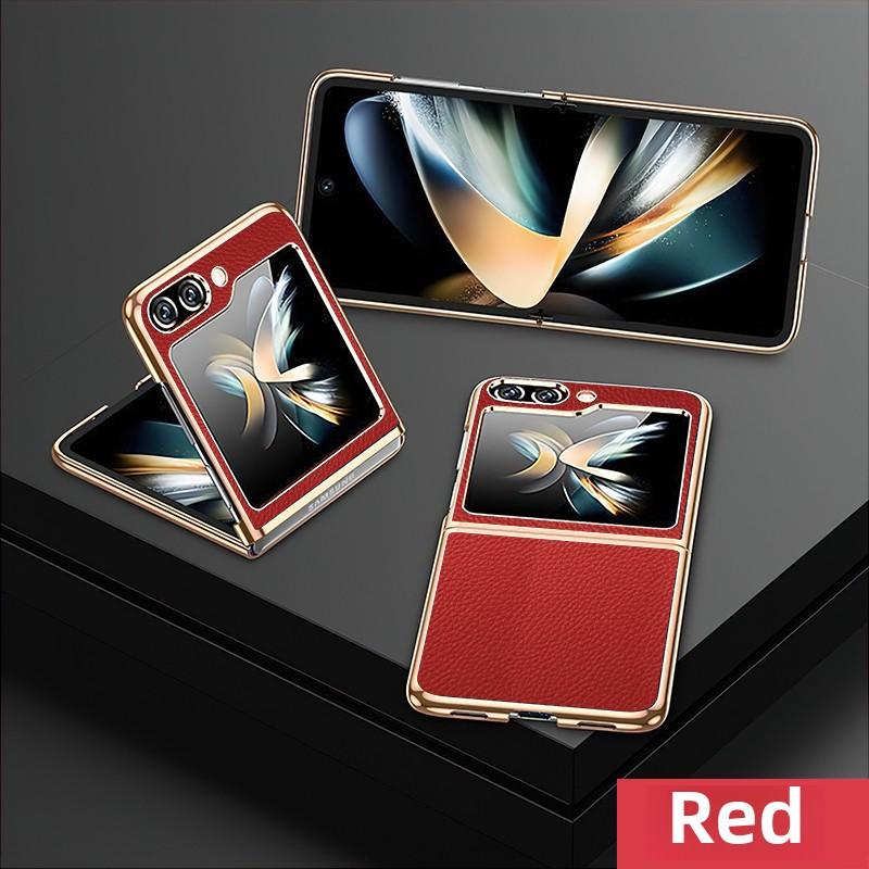 Чехол для телефона Samsung Z Flip 7 6 5 Flip6 Flip5 Flip4 Flip7 с золотой и серебряной рамой, гальванизированная ПУ-кожа, защитная крышка