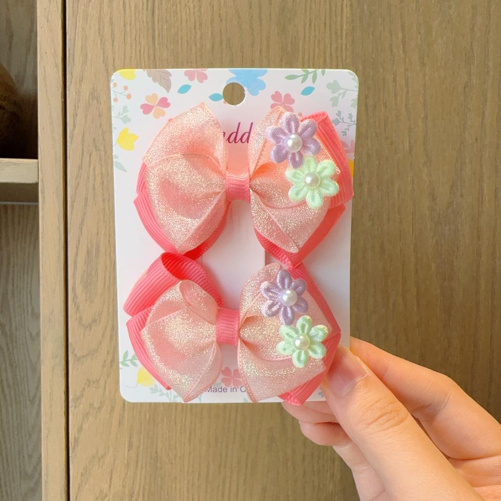 2Pcs/set New Cute Fashion Shiny Flowers Bow Lovely Girls Hairpins Children Headwear Hairgrip Hair Clips Hair Accessories Gift
