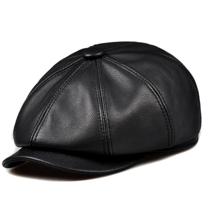 Мужской осенне-зимний берет-восьмиуголка из натуральной кожи - Повседневная восьмиугольная шляпа для мужчин среднего и пожилого возраста