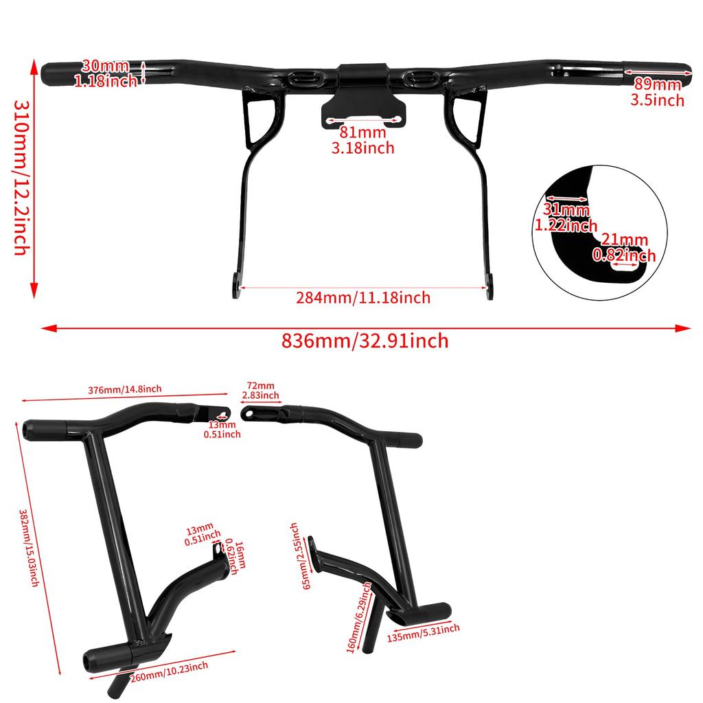 HDBUBALUS Защита двигателя Мотоциклетная дуга безопасности Передняя подвесная защита двигателя для шоссе Заднее крепление Поддержка кофров Набор стоек Прочная защита Ударопрочный