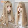 Синтетический длинный прямой парик Лолиты с челкой, парик для девочек, милый омбре, розовый, блондинка, черный, косплей, вечеринка, Хэллоуин, парик Харадзюку