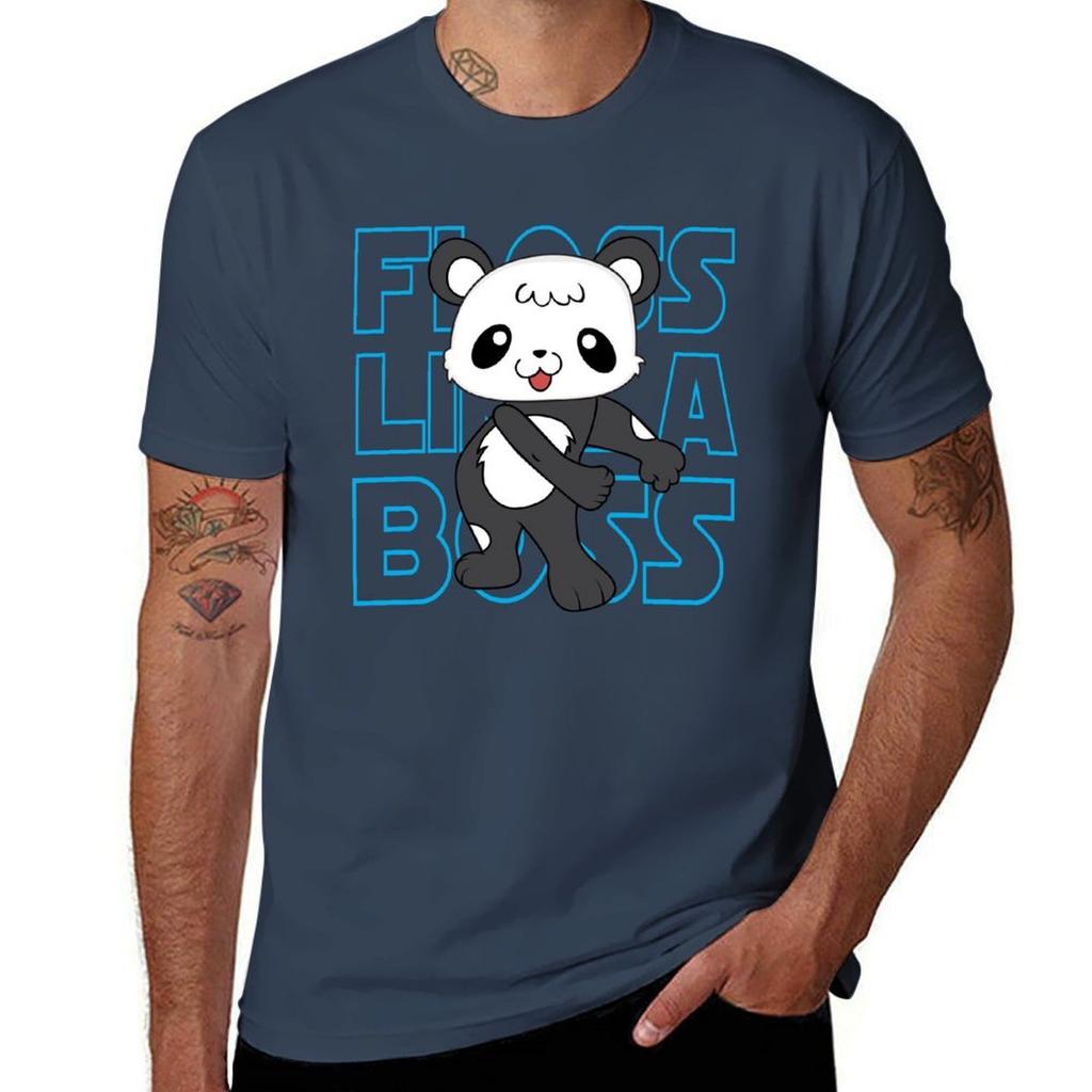 Floss Like A Boss Panda Black White Bear Flossing TShirt Casual Pattern Print Tee Shirt