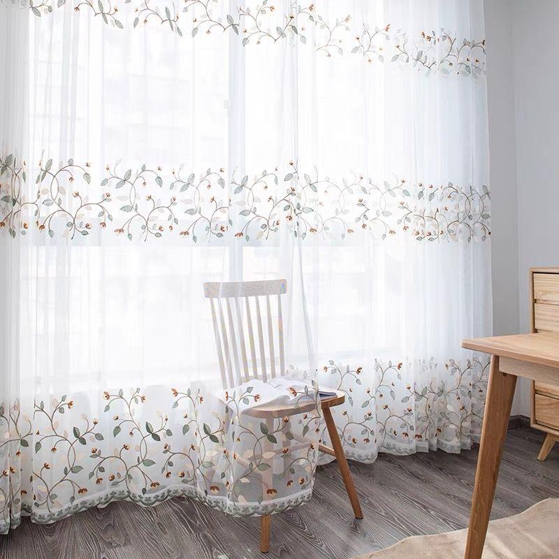 Embroidered Window Yarn Curtain, Embroidered Tulle Curtains, Three-dimensional Embossed Embroidered European Window Yarn Curtains Sheer Curtains