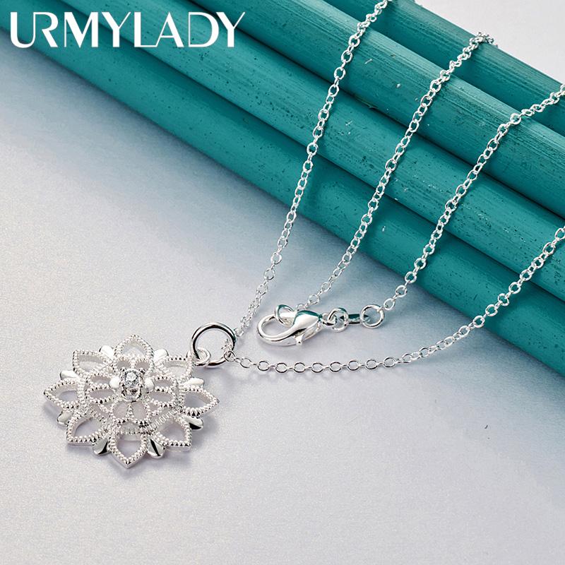 URMYLADY 925 пробы стерлингового серебра цветок циркон ожерелье 16-30 дюймов кулон для женщин модные ювелирные изделия