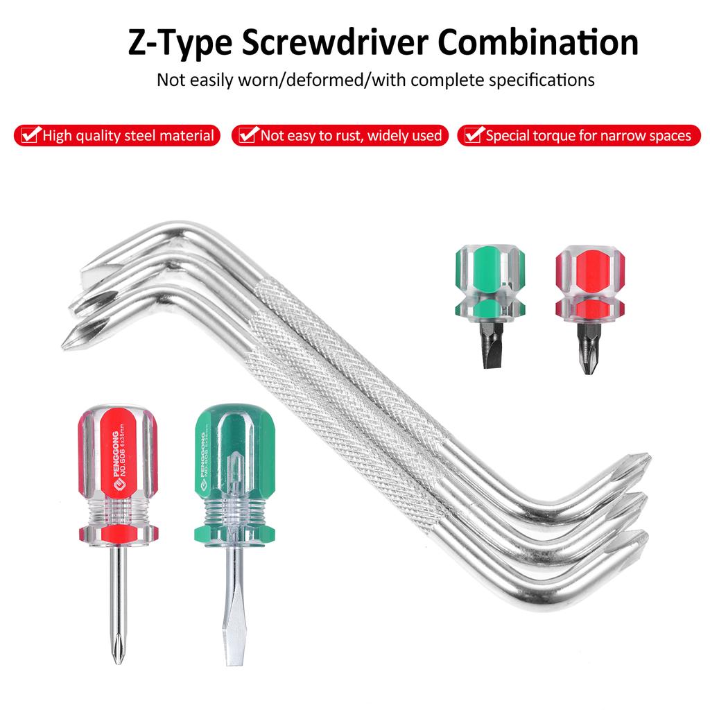 PENGGONG Double Head Offset Screwdriver Z Shaped Magnetic Mini Slotted Screwdriver Phillips