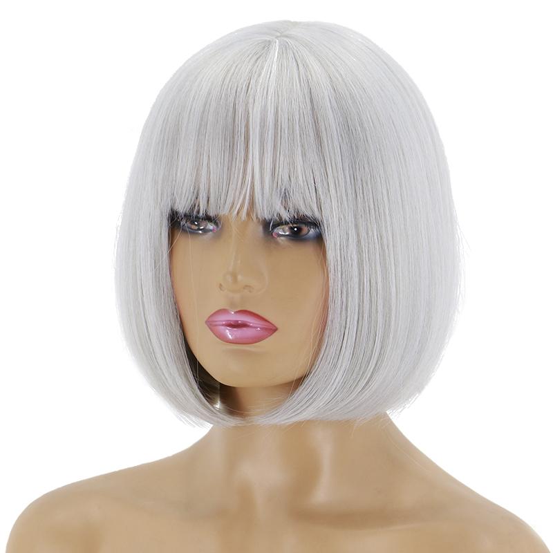LISI HAIR Women Pink Hair with Bangs Synthetic Cosplay Pink Wig Shoulder Length Straight Bob Green Purple Blonde Halloween Wig