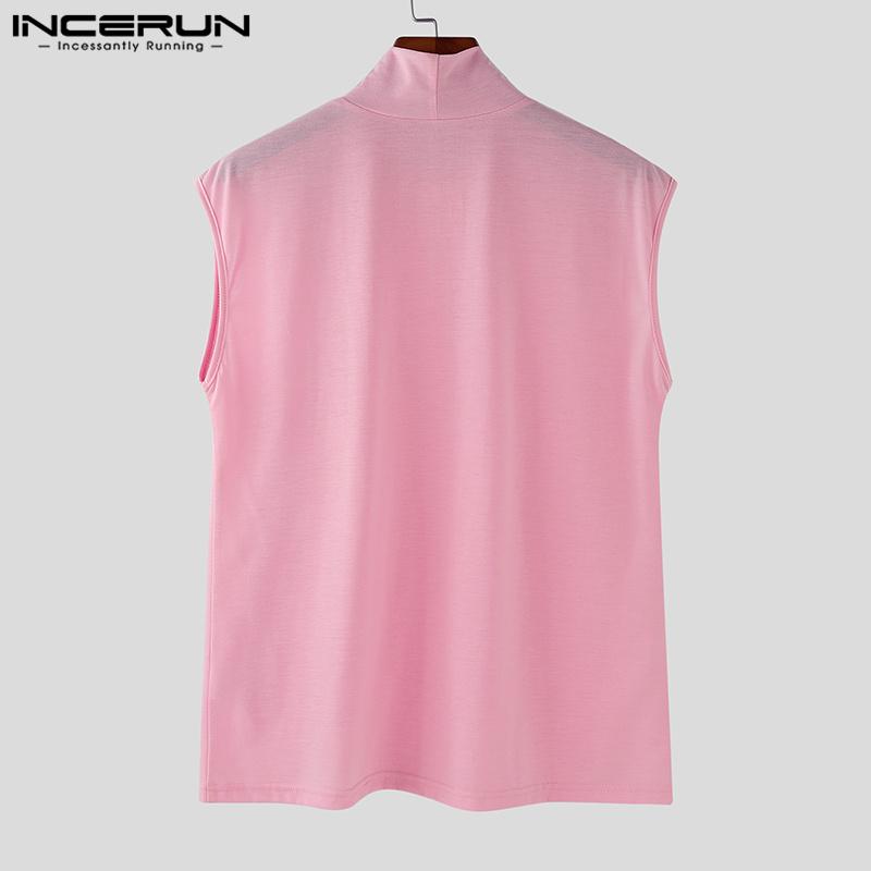 INCERUN Мужские летние свободные тонкие майки с высоким воротом и без рукавов с принтом 