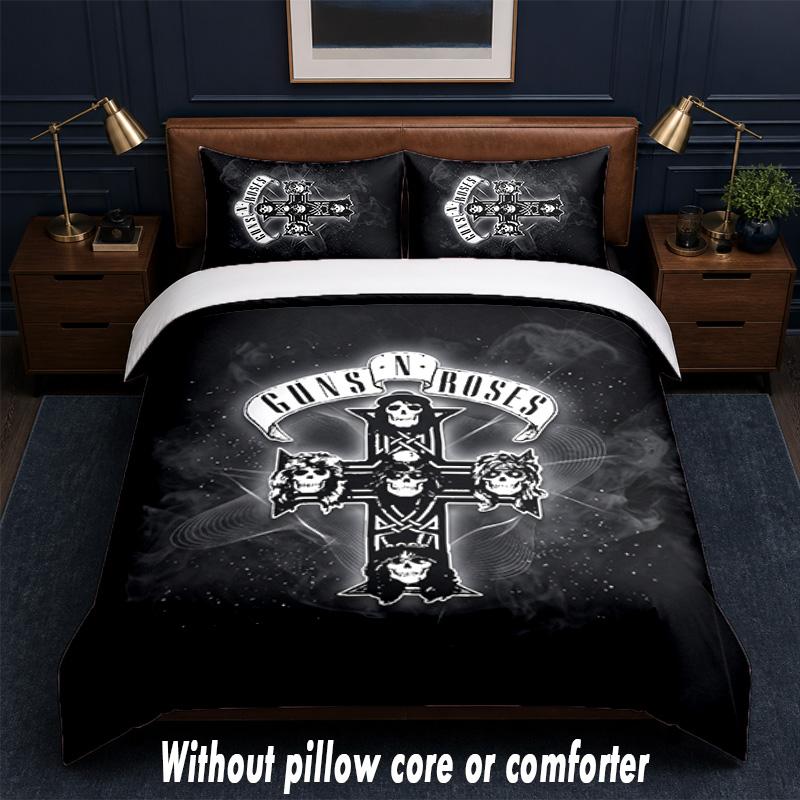 Guns N’ Roses Design Bed Bedding Set 1 Duvet Cover + 2 Pillowcases Soft Breathable Household Bed Linens