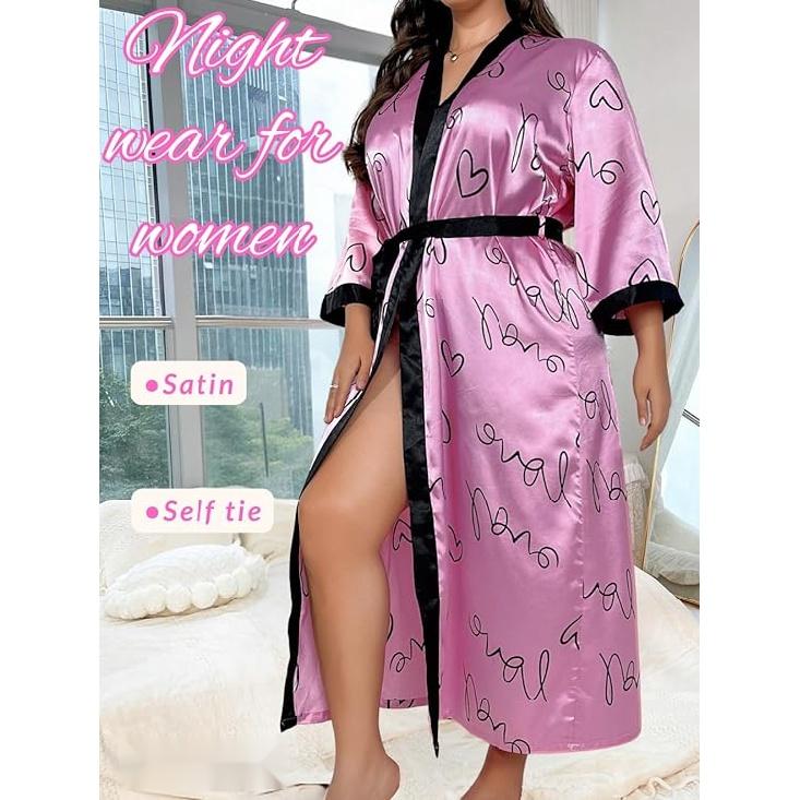 Женский халат на День святого Валентина больших размеров, сексуальный атласный халат, длинная одежда для сна